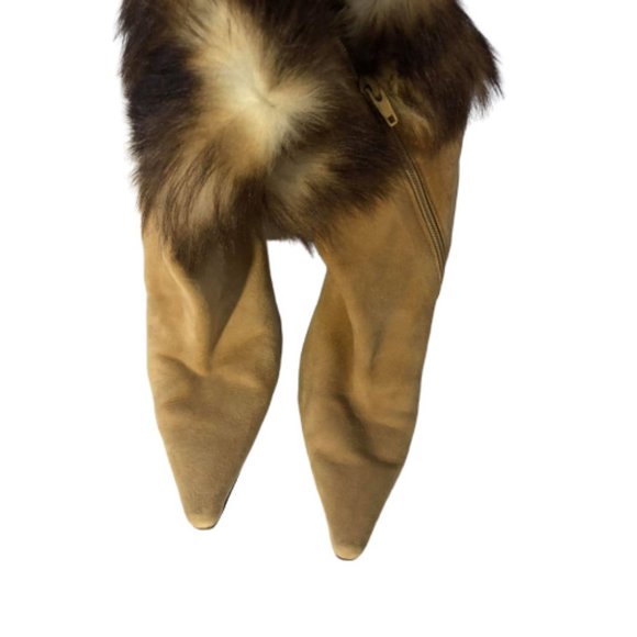 Stuart Weitzman Tan Ankle Boots with Fur Trim - Picture 4 of 6
